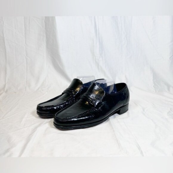 Florsheim Como Smooth Black Leather Moc Toe Strap Dress Loafers~11~ - Picture 1 of 7